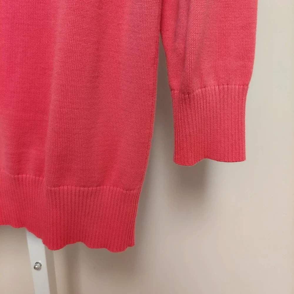 Christopher & Banks Womens Coral Pink Floral Beaded Cotton Cardigan Sweater S